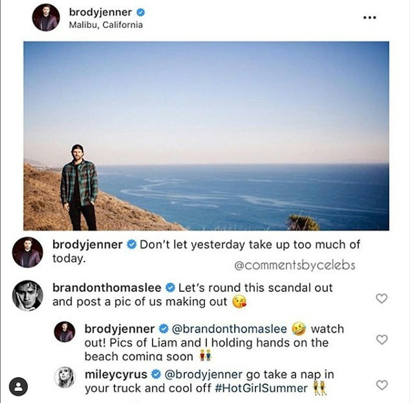 Brody Jenner Instagram post with comments