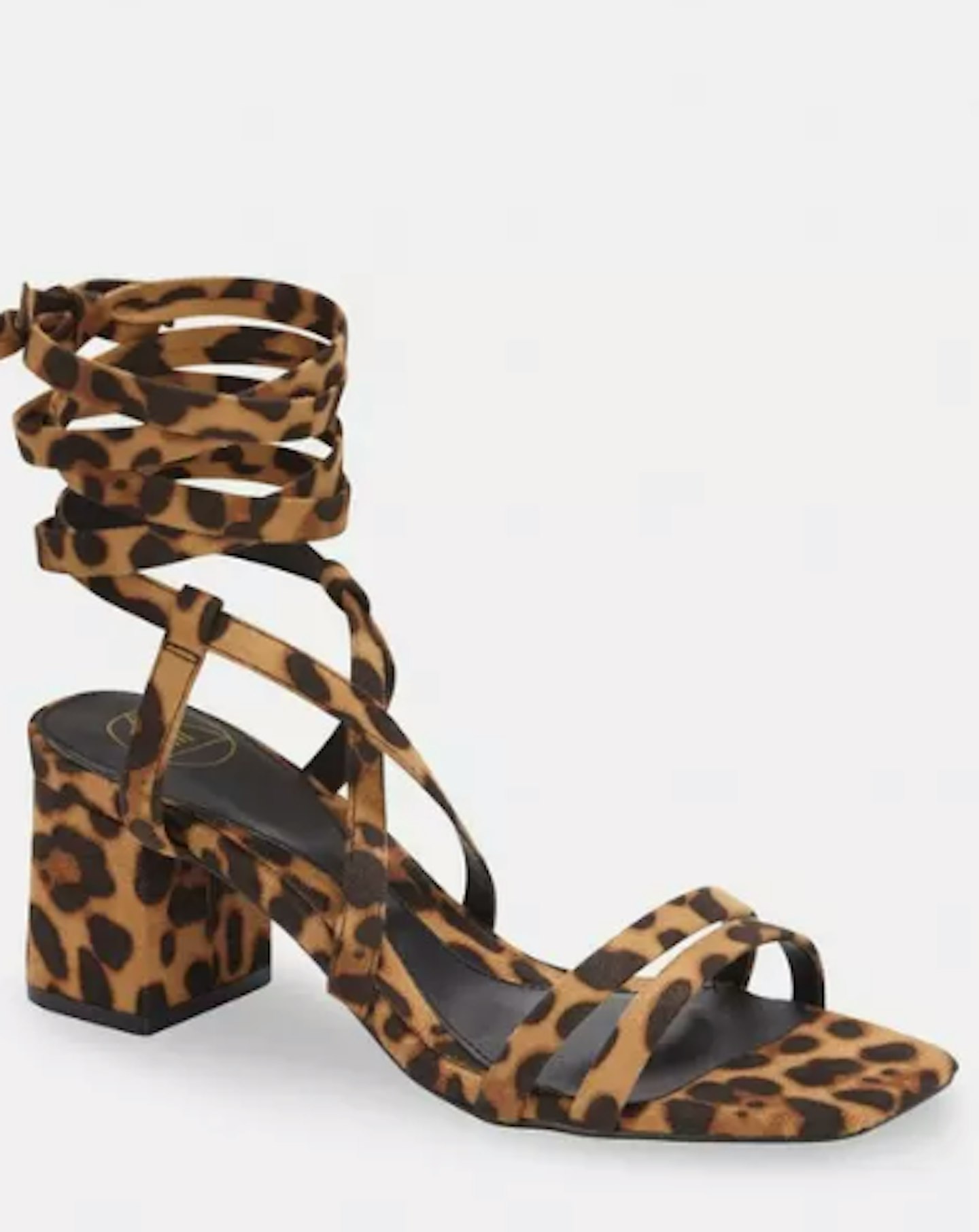 Brown Leopard Two-strap Lace-up Mid Heel Sandals, 25.20