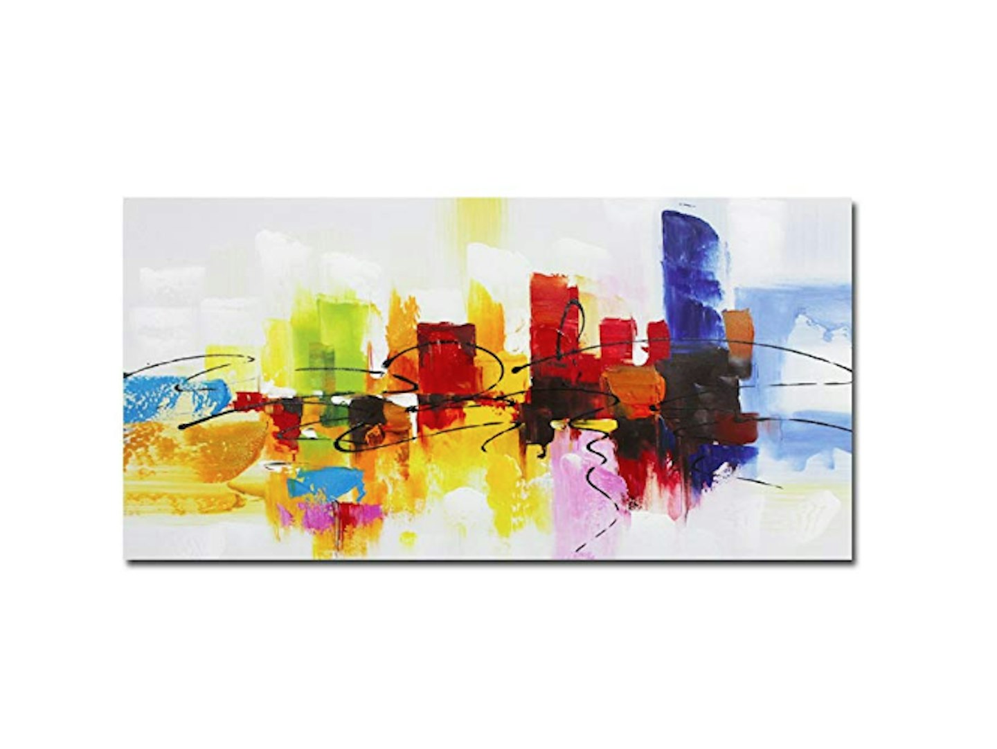 Fokenzary Hand Painted Colorful Abstract Painting on Canvas, 39.99