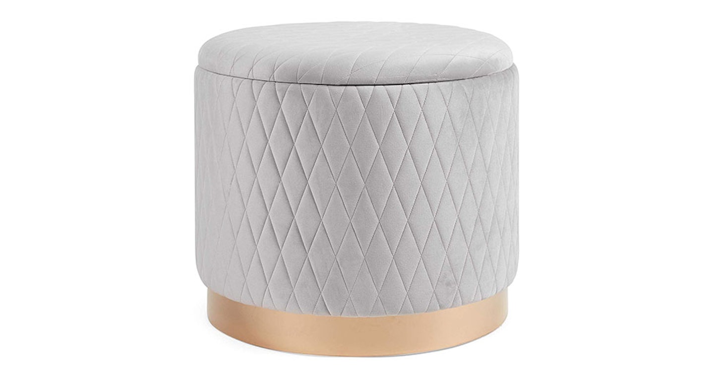 Grey Velvet Round Ottoman