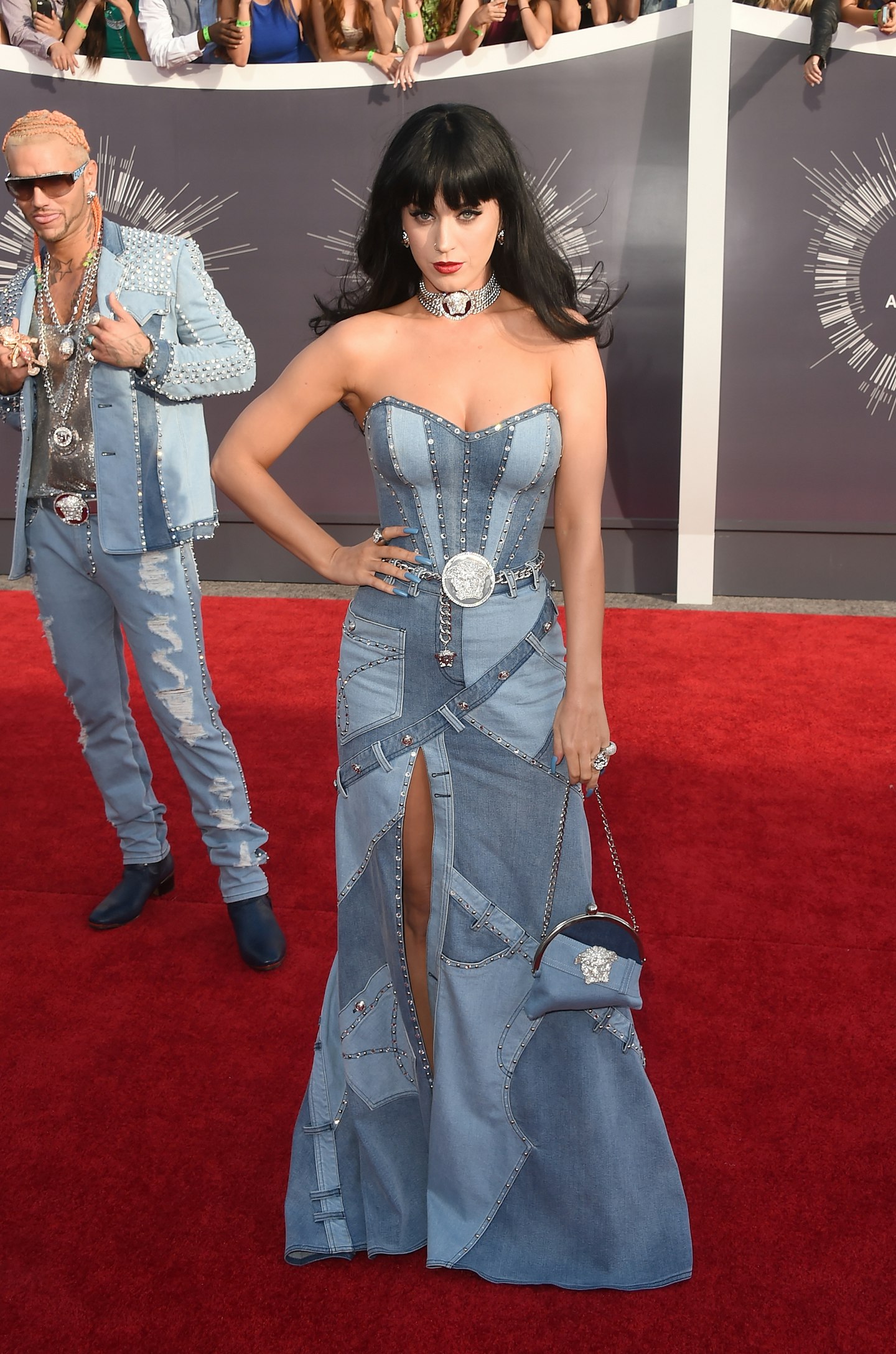 Katy Perry in double denim on the red carpet at the VMAs