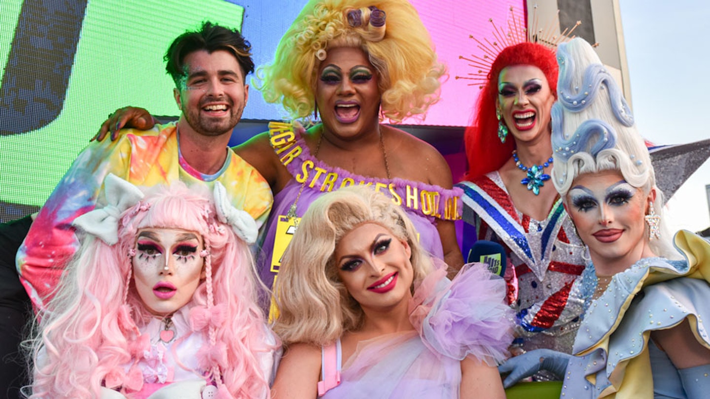 Jordan Lee and the cast of RuPaul's Drag Race UK at Manchester Pride 2019