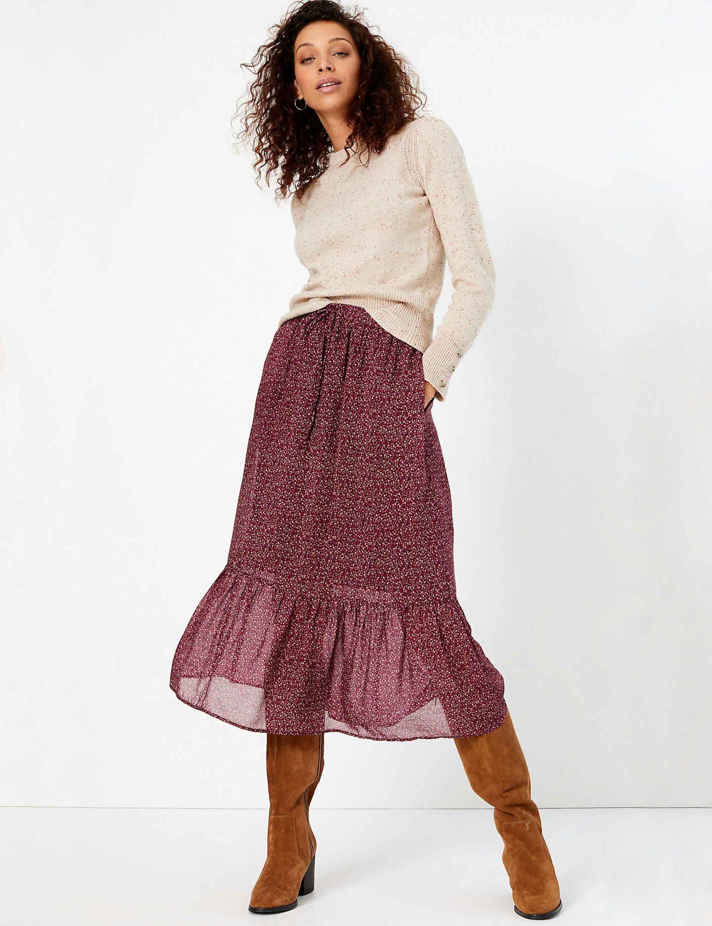 Floral Tiered Midi Skirt, £39.50