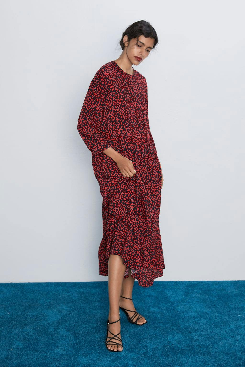 zara red animal print dress