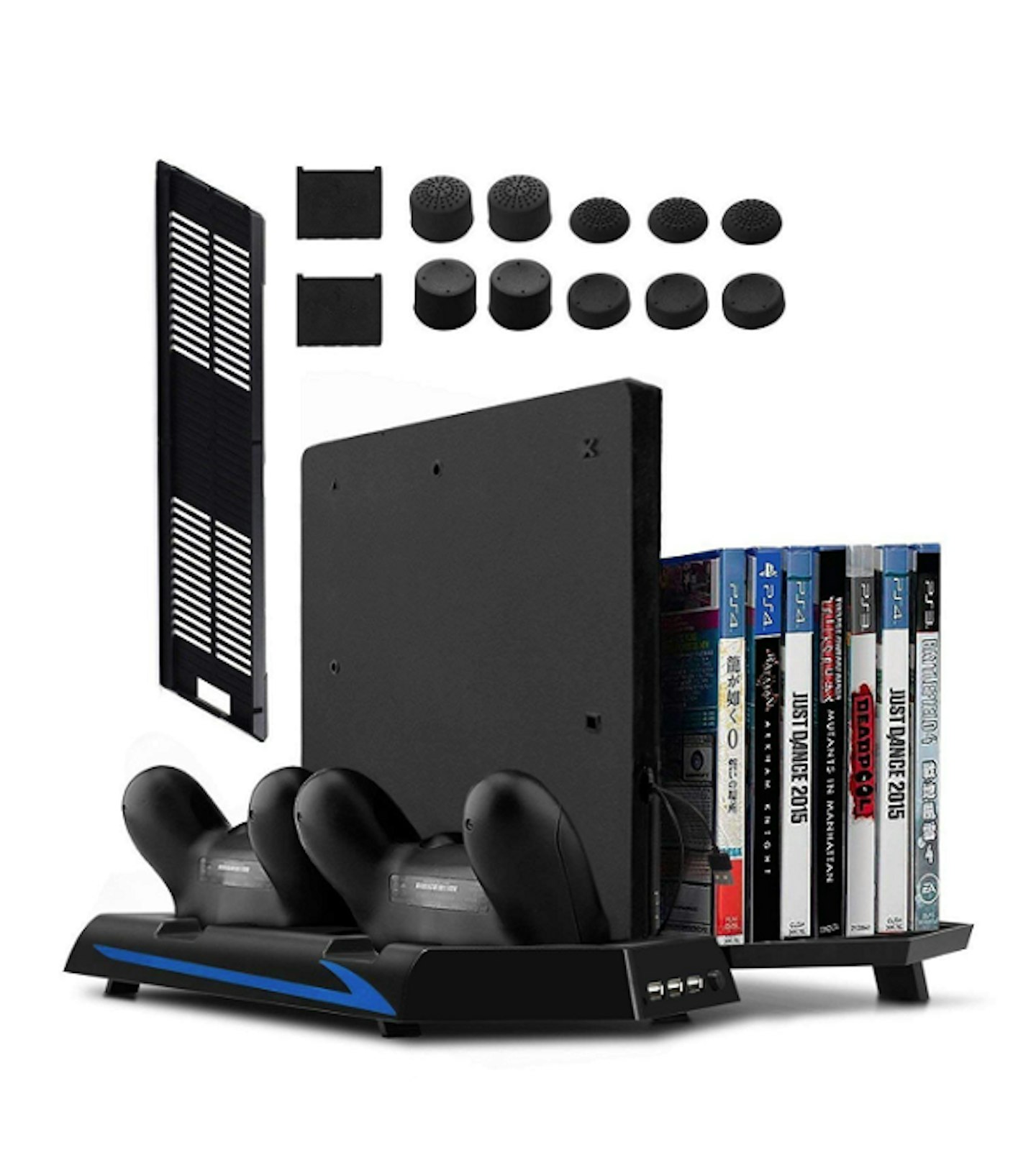 Younik VG-01 PS4 Vertical Stand Cooling Fan, Dual Controllers Charging Station, 14 Slots Game Storage and 3 Port USB Hub, £17.99