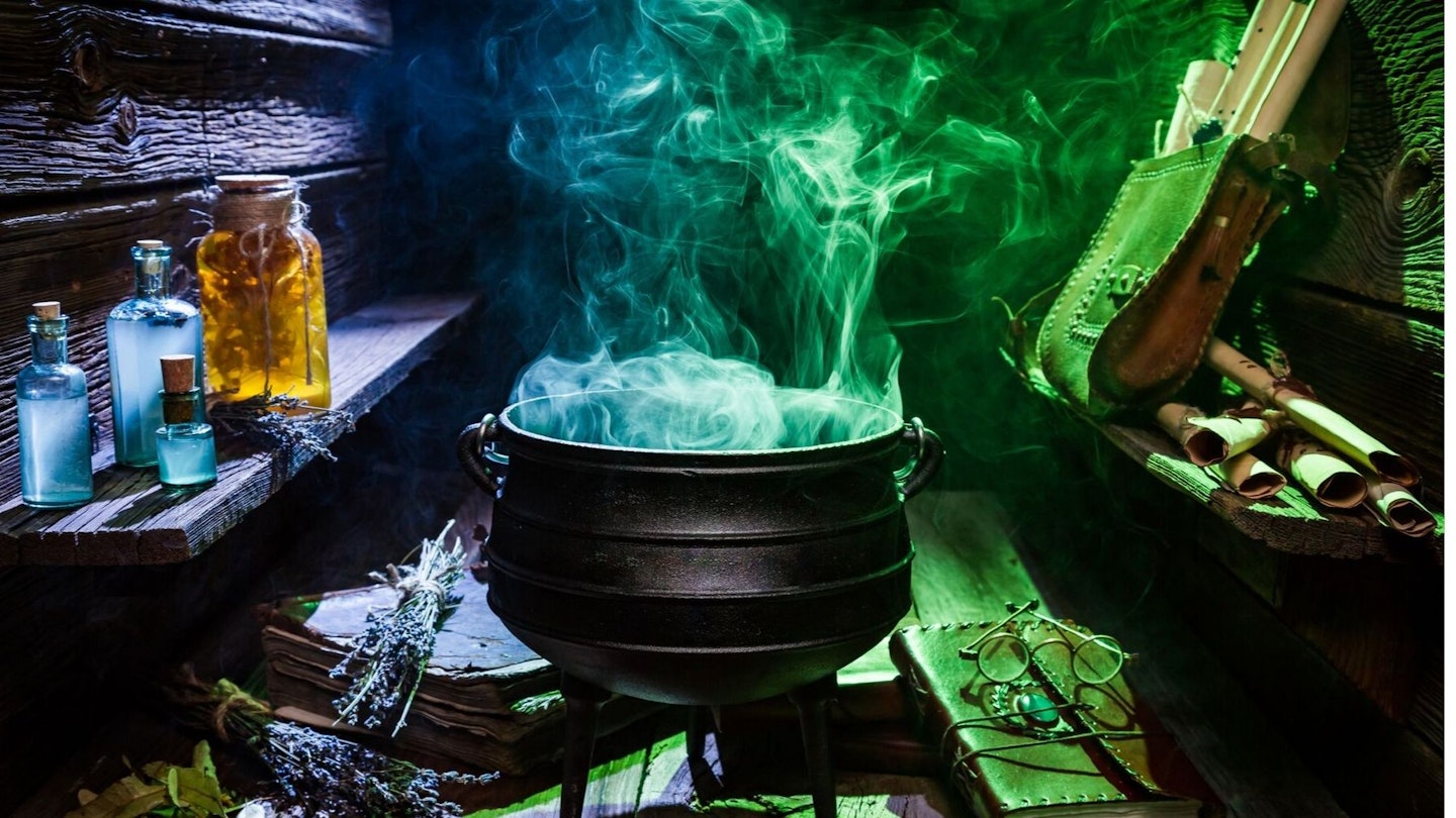 Witches cauldron with colour smoke for Halloween 