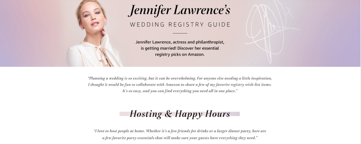 Jennifer Lawrence Has A Wedding Registry With Amazon