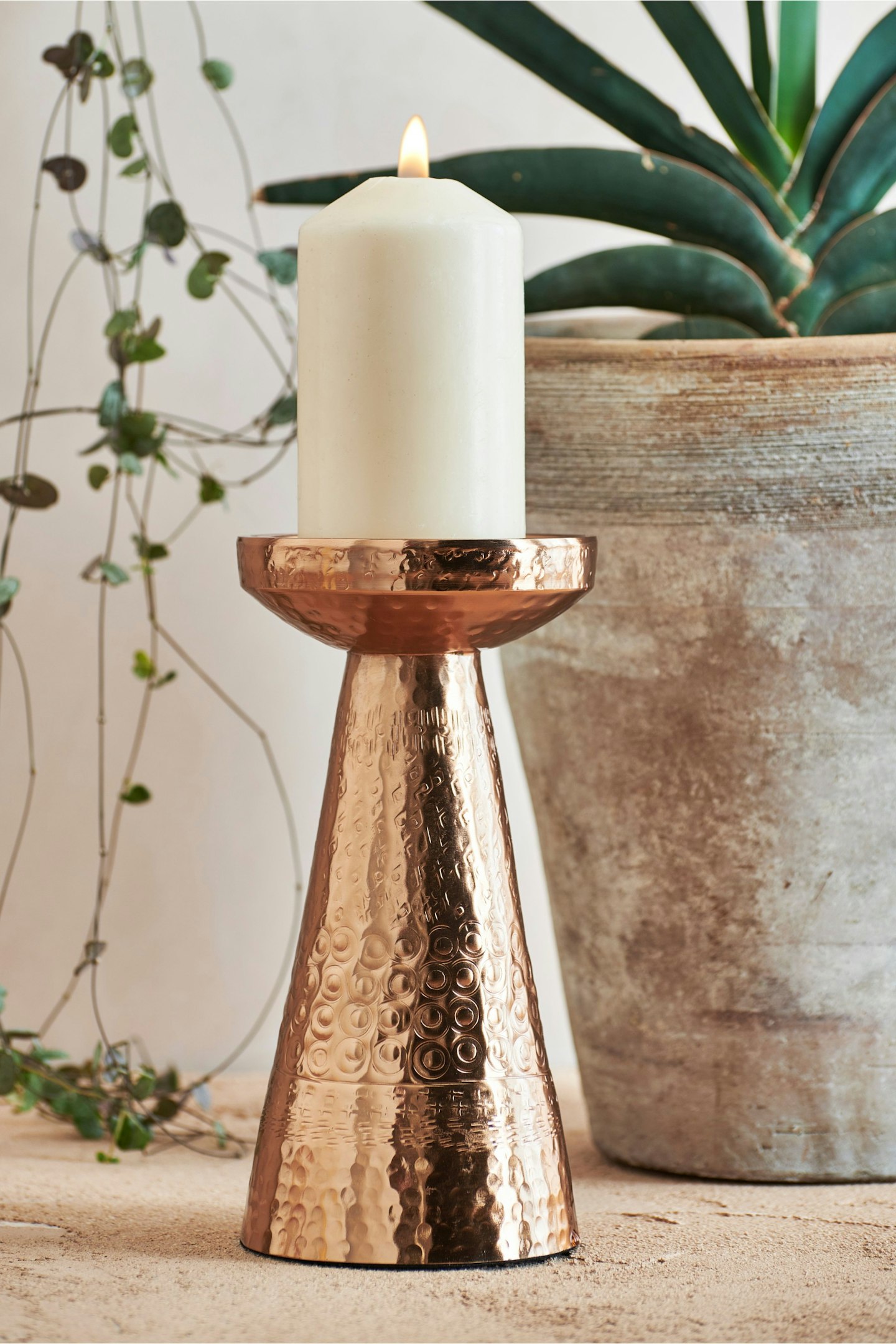 Hammered Metal Pillar Candle Stick £15