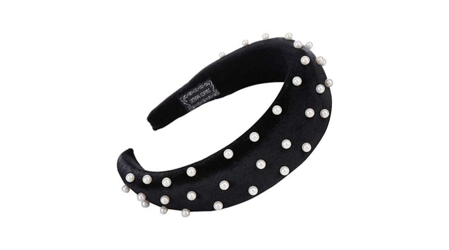 Black and Pearl Studded Headband, 1.68