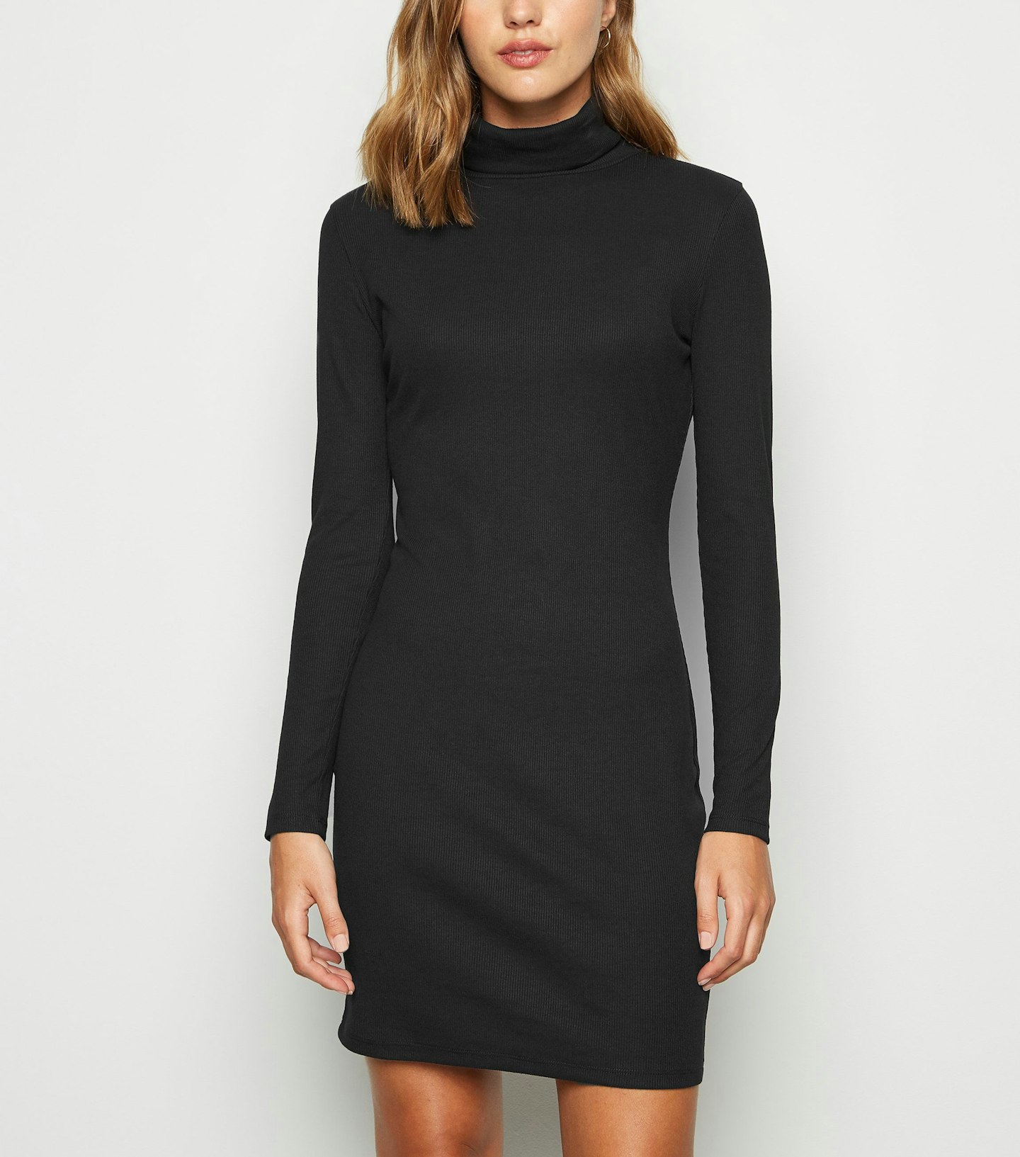 New Look Black Ribbed Roll Neck Bodycon Dress