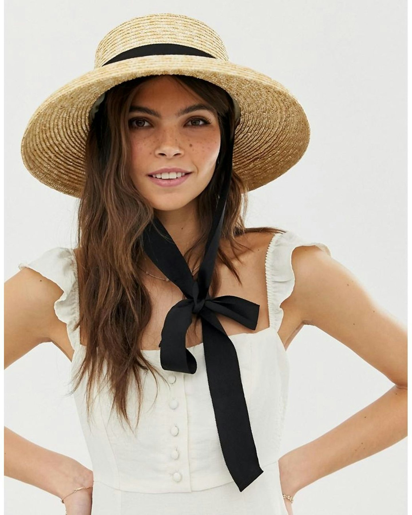 ASOS DESIGN turned edge natural straw hat with changeable ties