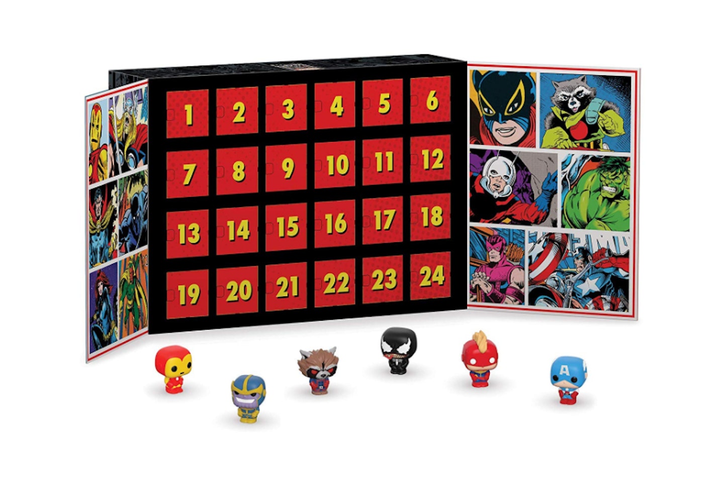 Get a Pocket POP! Marvel 80th Anniversary Advent Calendar, £39.99 full of Funko with this calendar tribute to the Marvel world. Each day youu2019ll open up a door, revealing a collectable miniature Funko Pop! model of one cinematic and comic book hero, be it Iron Man, Venom or Captain Marvel.