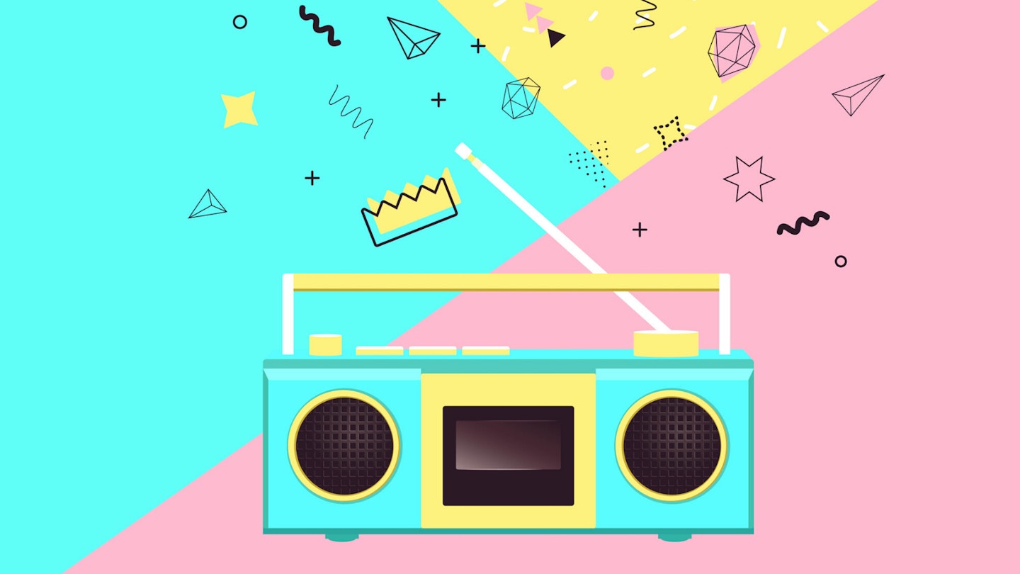 80s boombox on coloured background