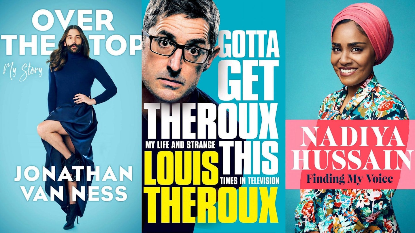 Left to right: Over the Top, Gotta Get Theroux This: My life and strange times in television and Finding My Voice books