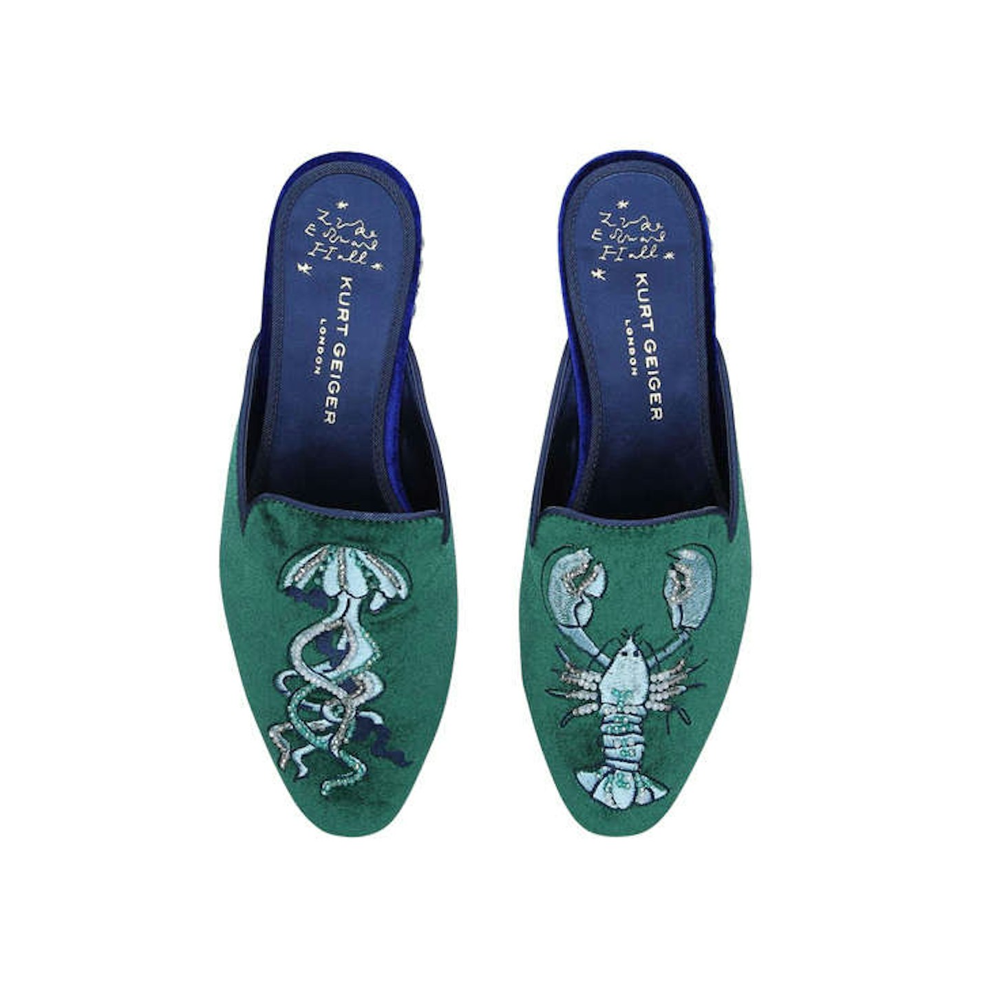 Green Velvet Lobster & Jellyfish Mules, £149