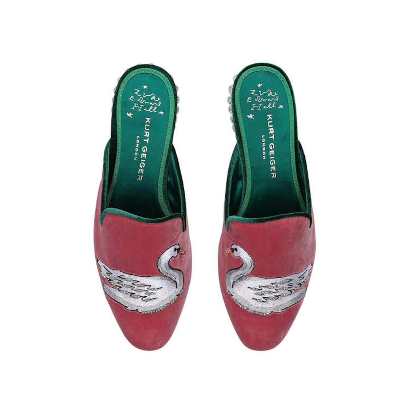 Pink Velvet Swan Embellished Mules, £149