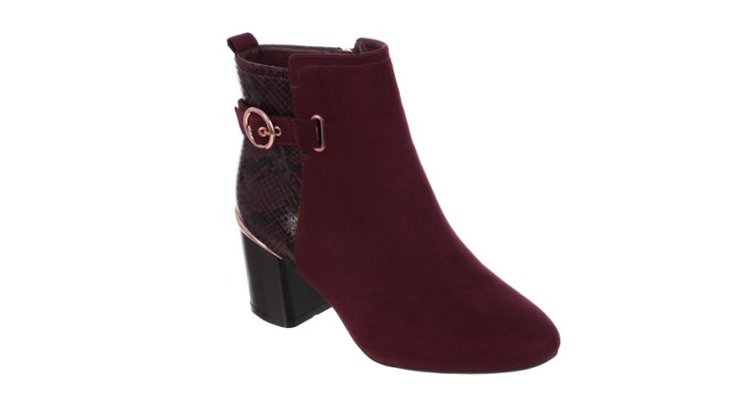 Womens ENVY Burgundy Buckle Heeled Boots