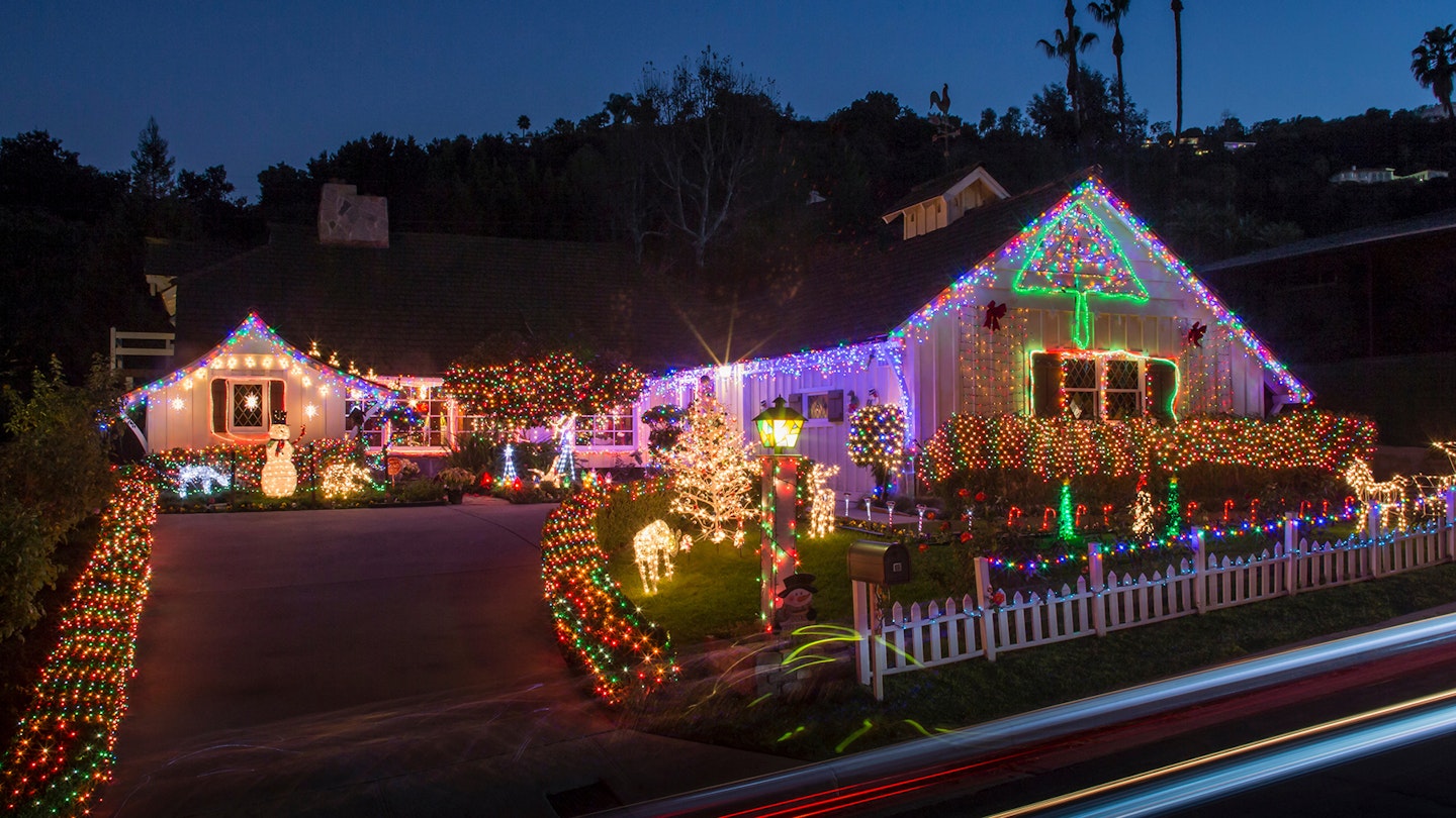 Christmas lights on house and garden