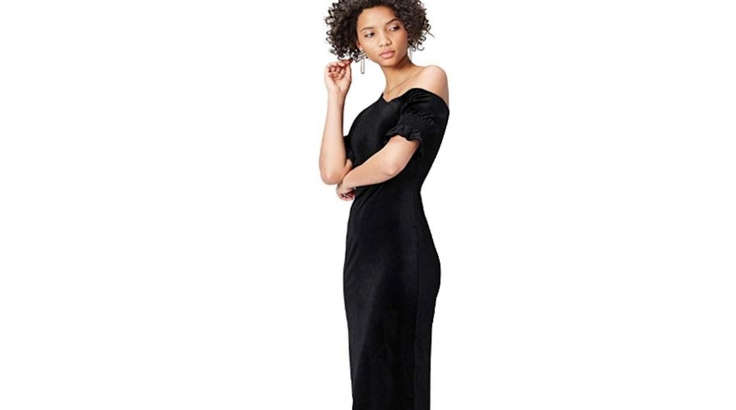 Amazon Brand - find. Women's One Shoulder Velvet Midi Dress