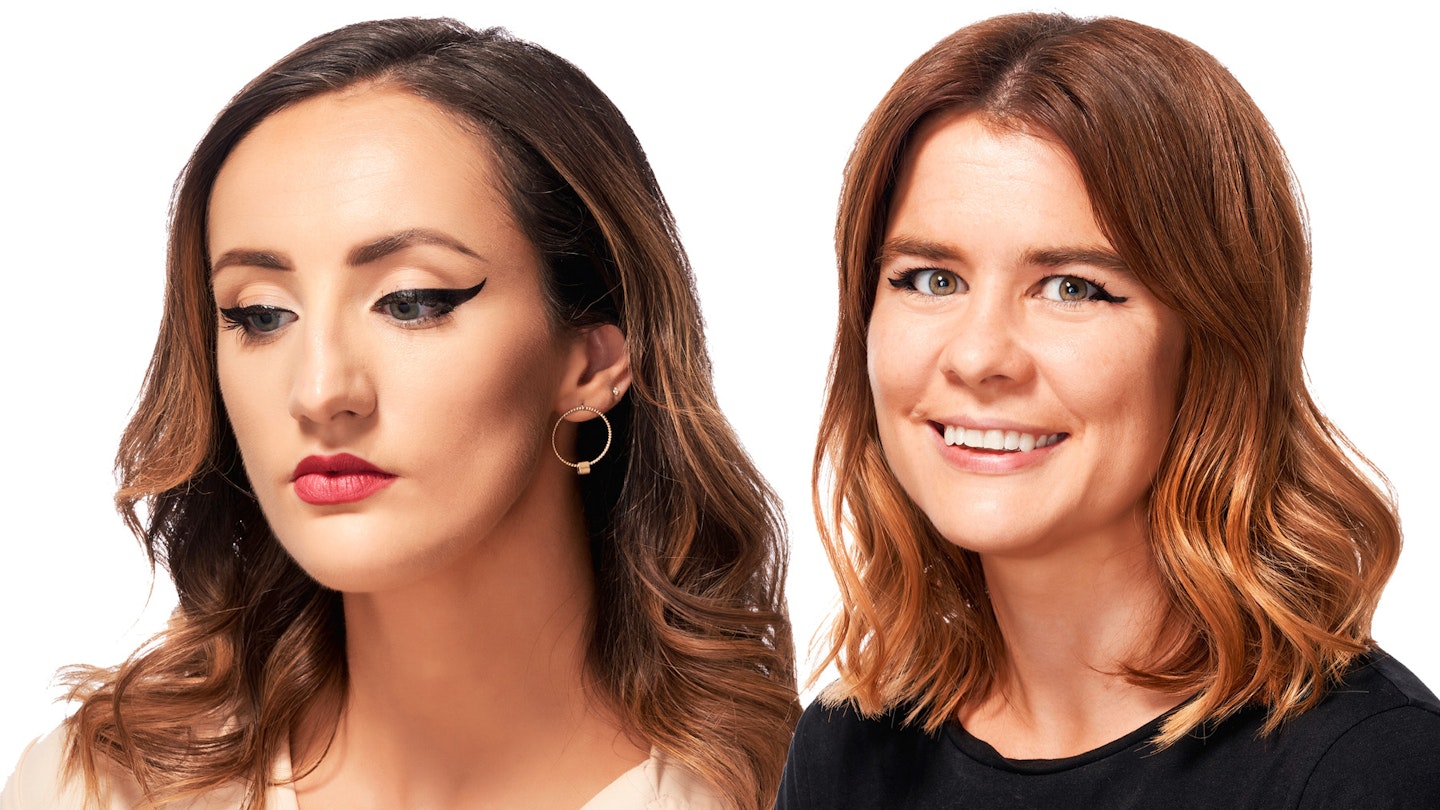Two women wearing extreme eyeliner