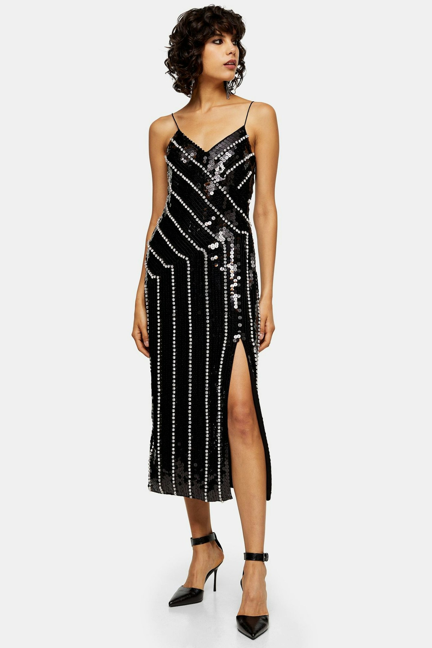 Topshop, Black Diamante Embroidered Midi Dress, £150