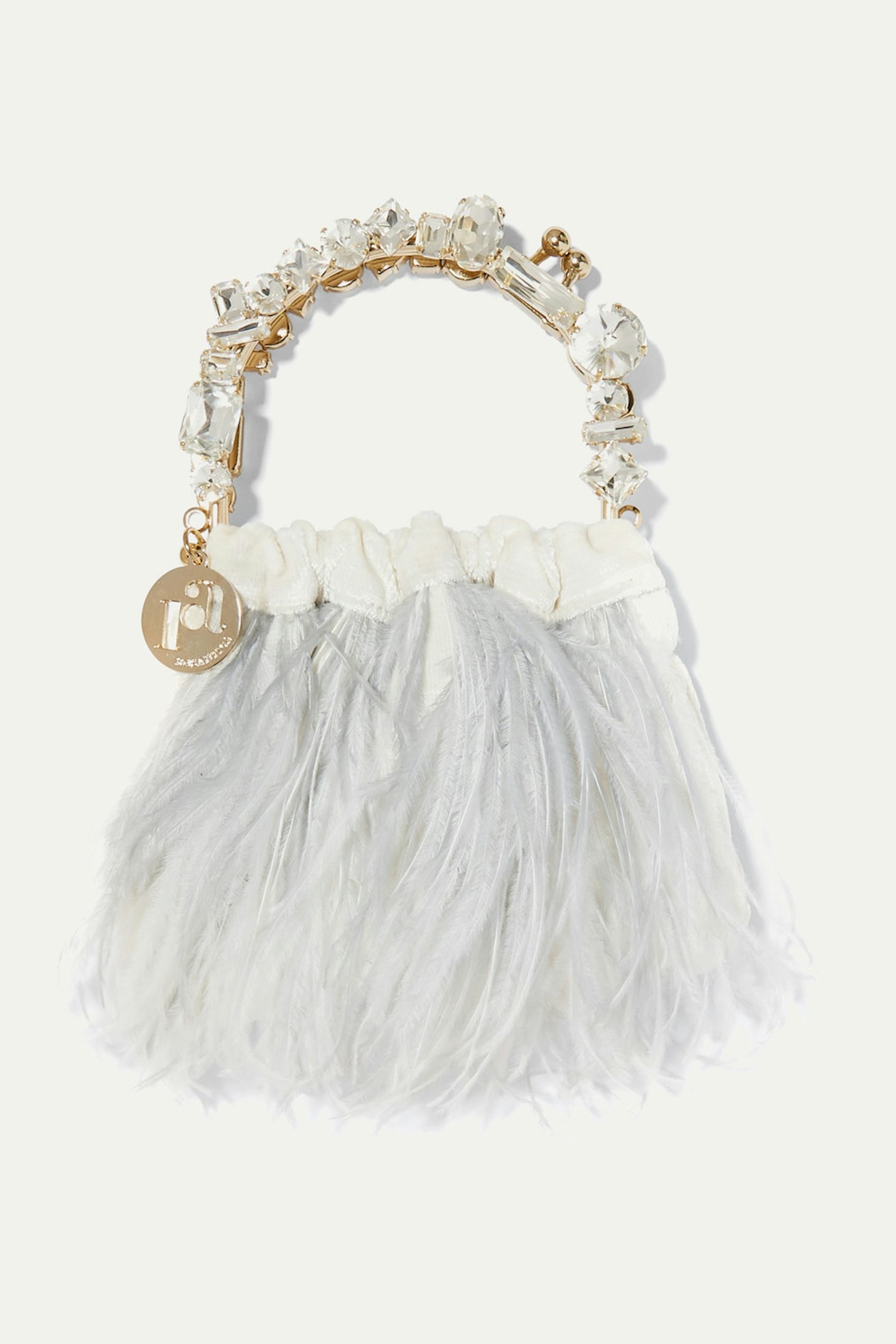 Rosantica, Diana Mini Embellished Feather-trimmed Velvet Tote, £445