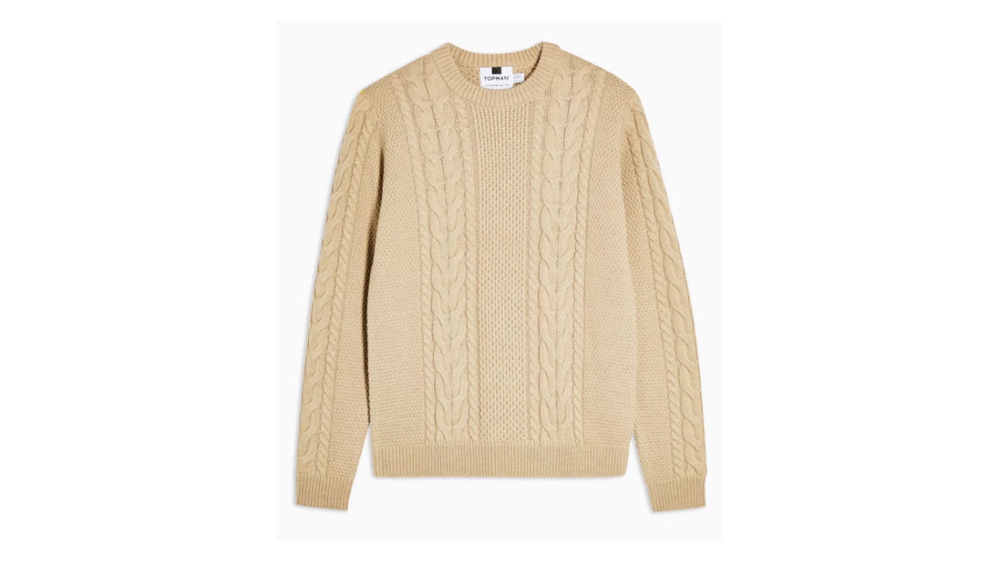 Stone Cable Knit Jumper With Wool