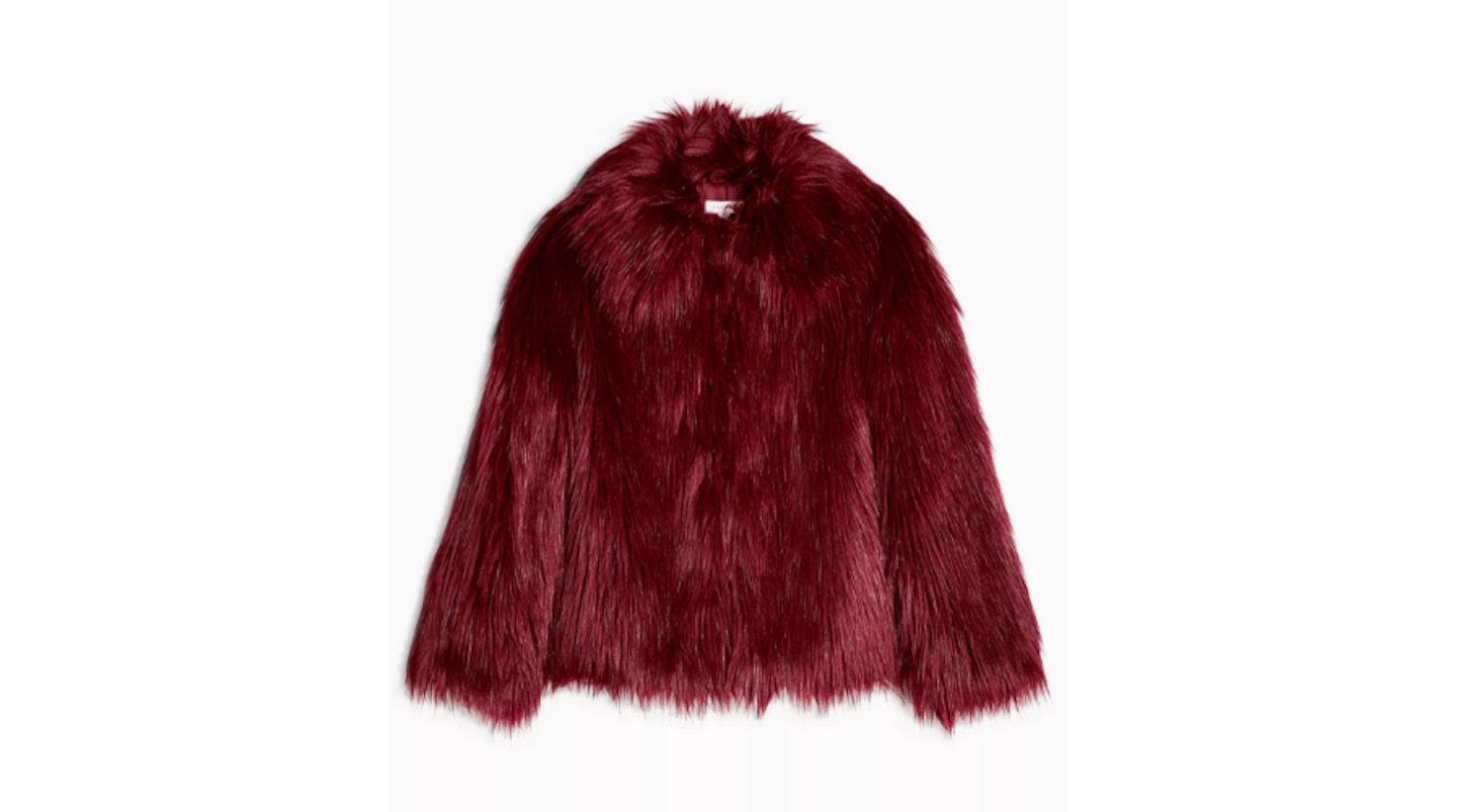 Oxblood Luxe Faux Fur Coat