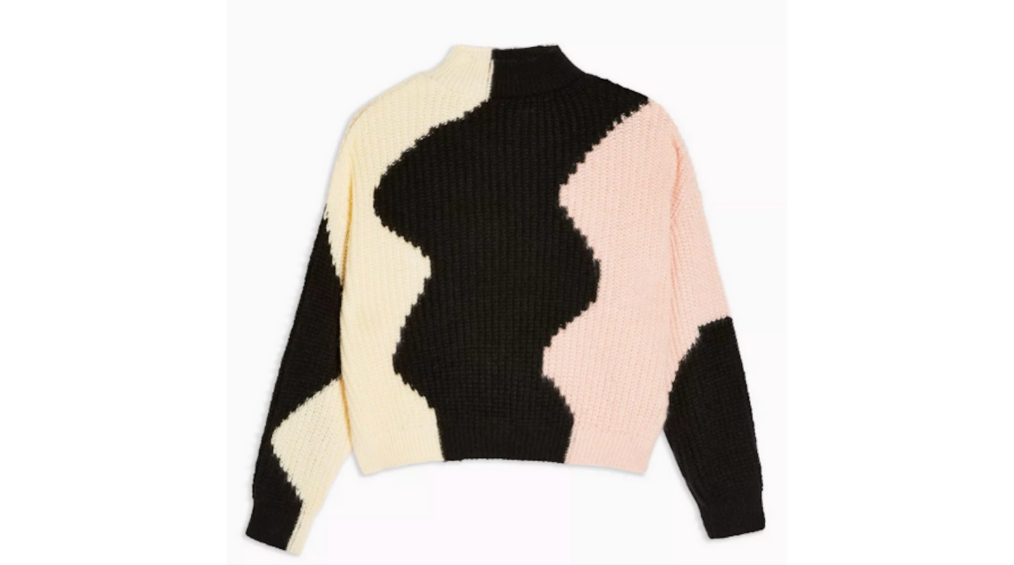 Colour Block Wave Knitted Jumper