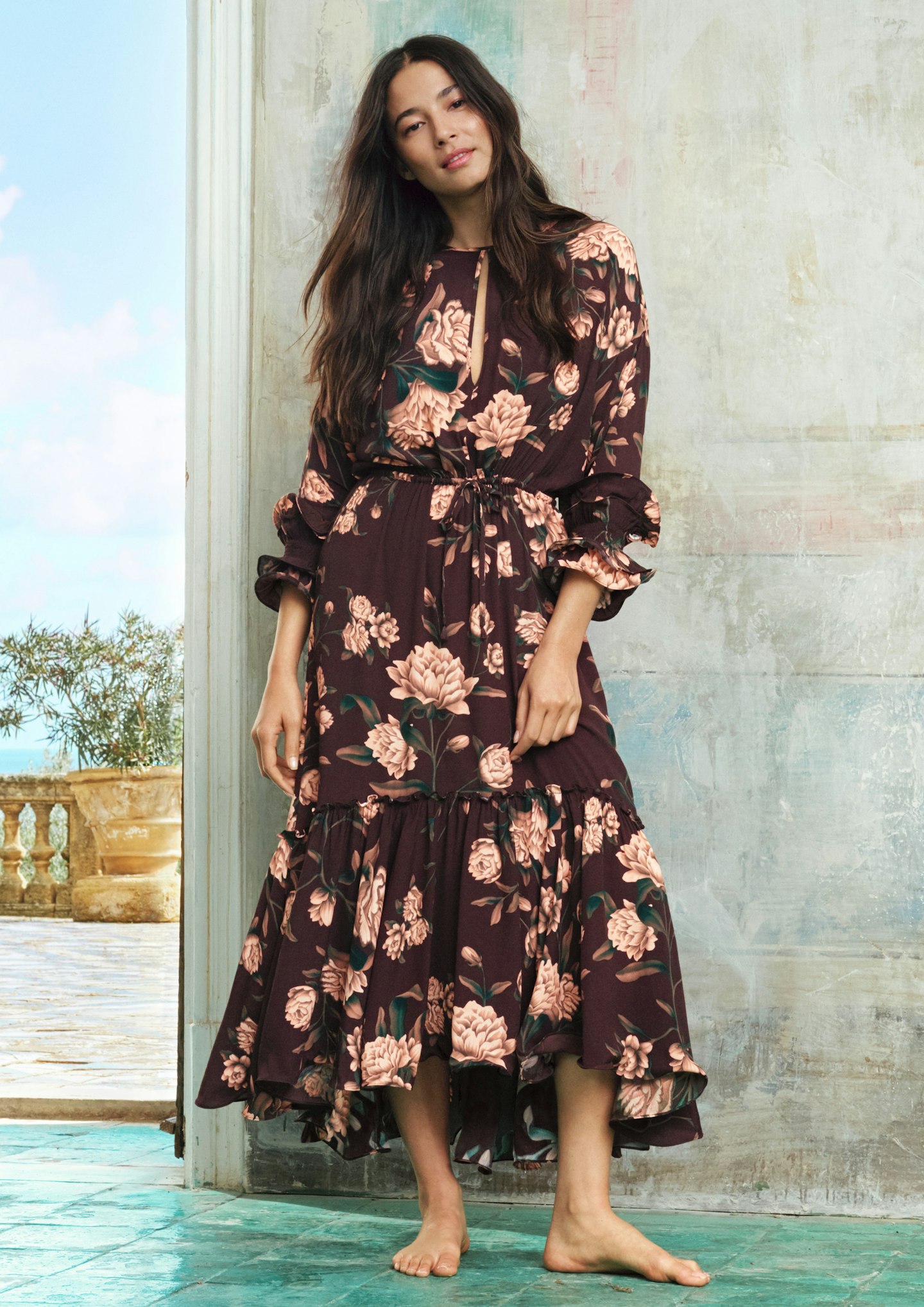 Jessica Gomes wearing a dress from the H&M collection