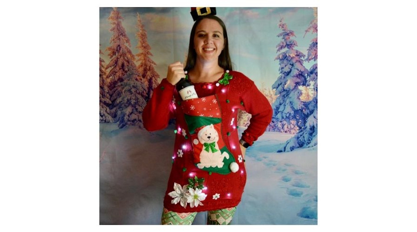 Ugly Wine Holder Stocking Christmas Sweater – light up cat, 55.22