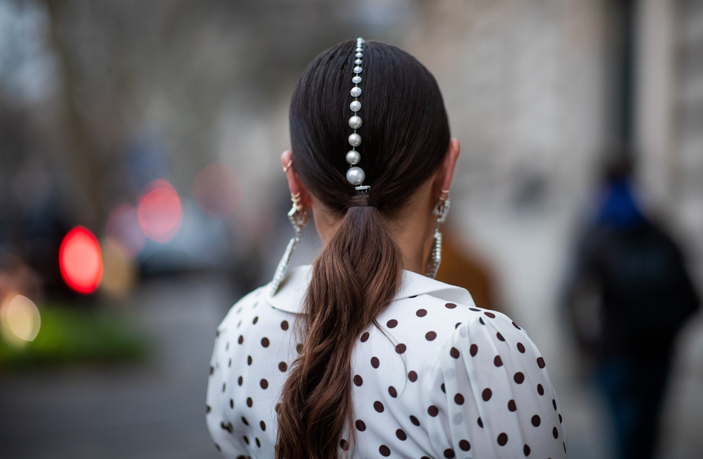 pearls worn in hair street style 
