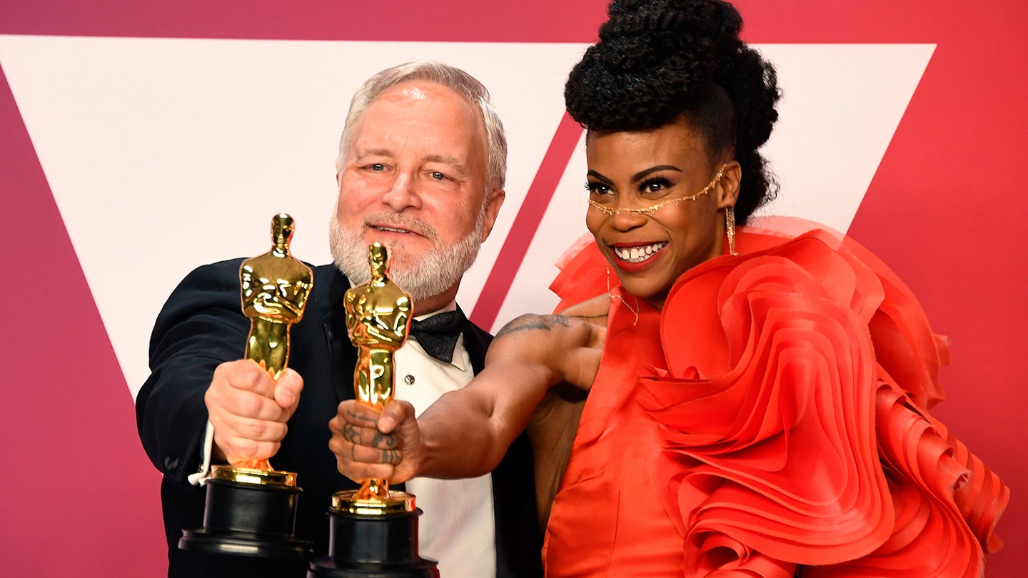 Black Panther set decorator Jay Hart and production designer Hannah Beachler at the Oscars 2019