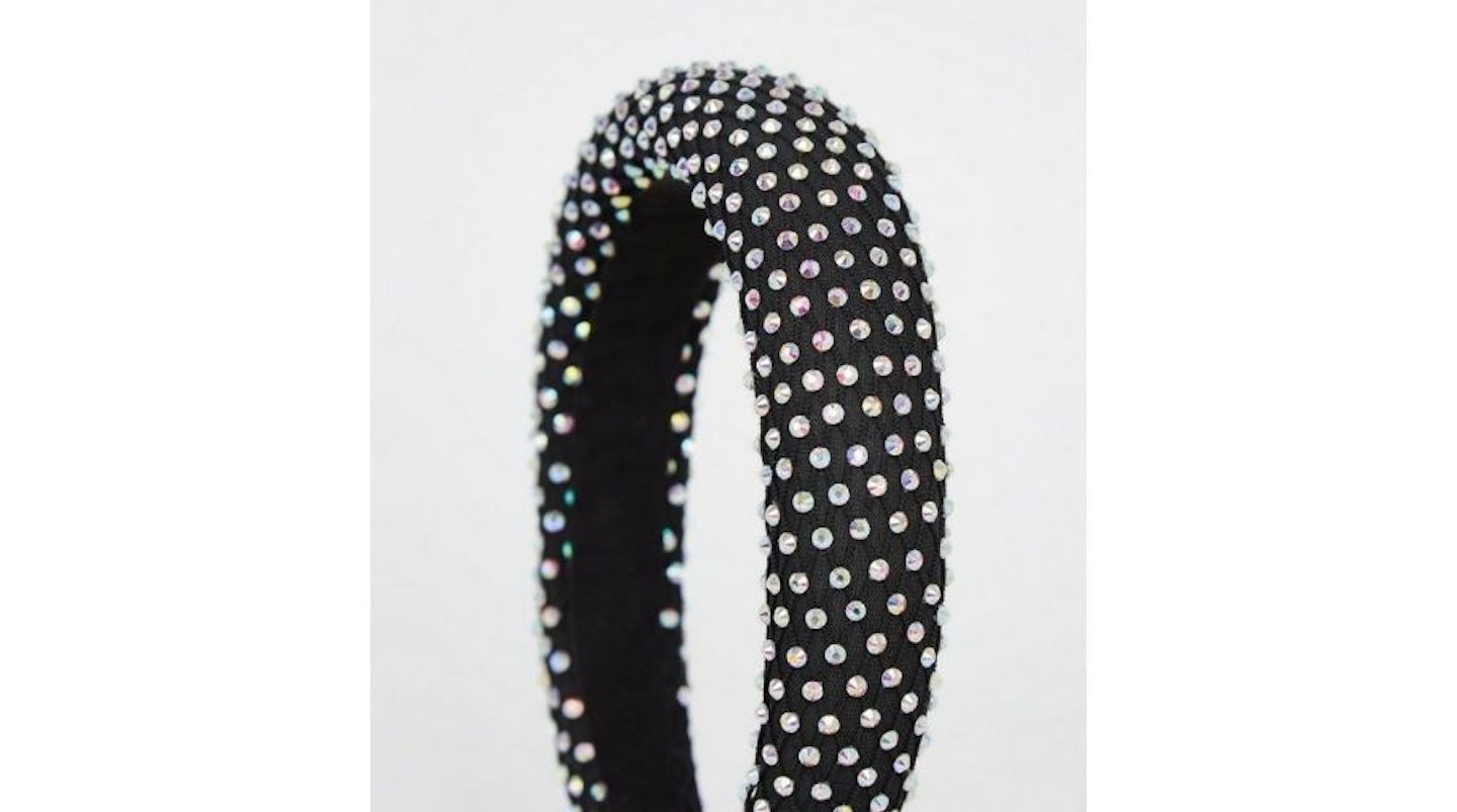 Black Mesh Diamantu00e9 Embellished Padded Headband