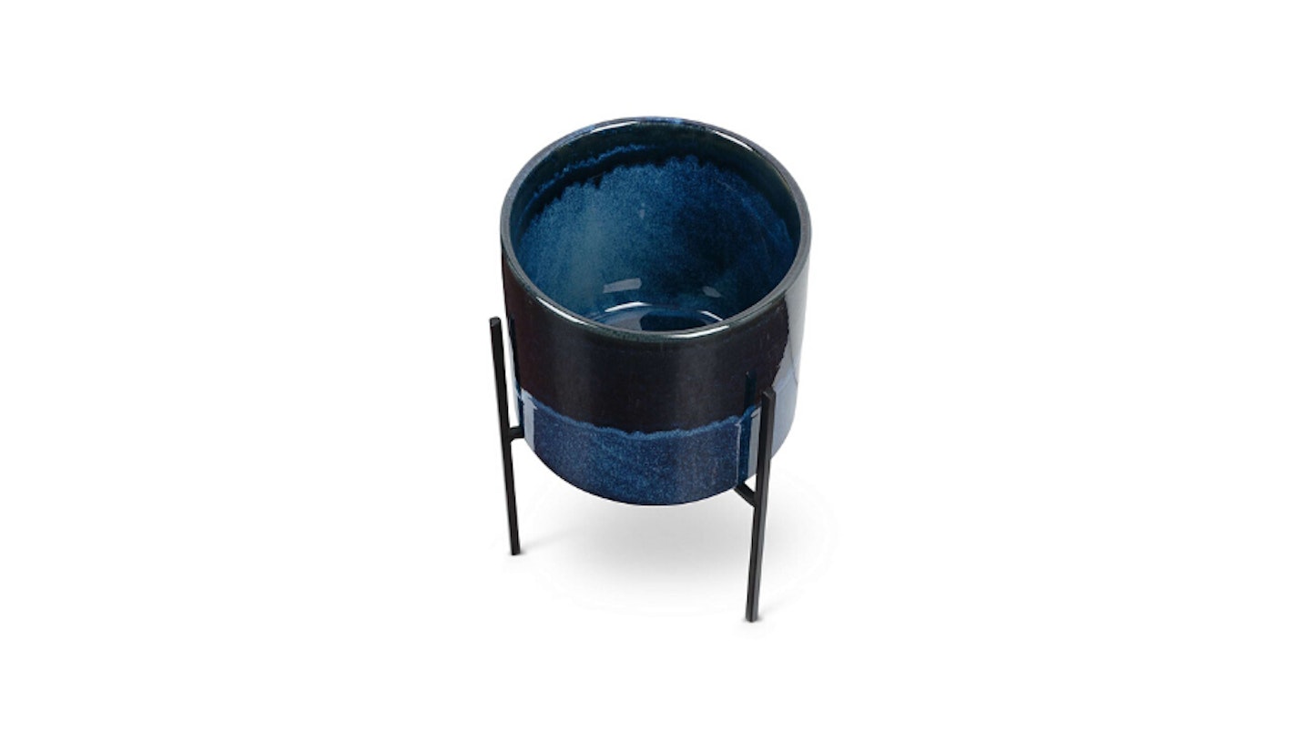 Abuo Blue Ceramic Plant Pot & Stand, 40