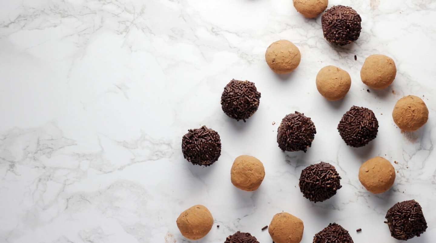 Protein balls on a marble surface