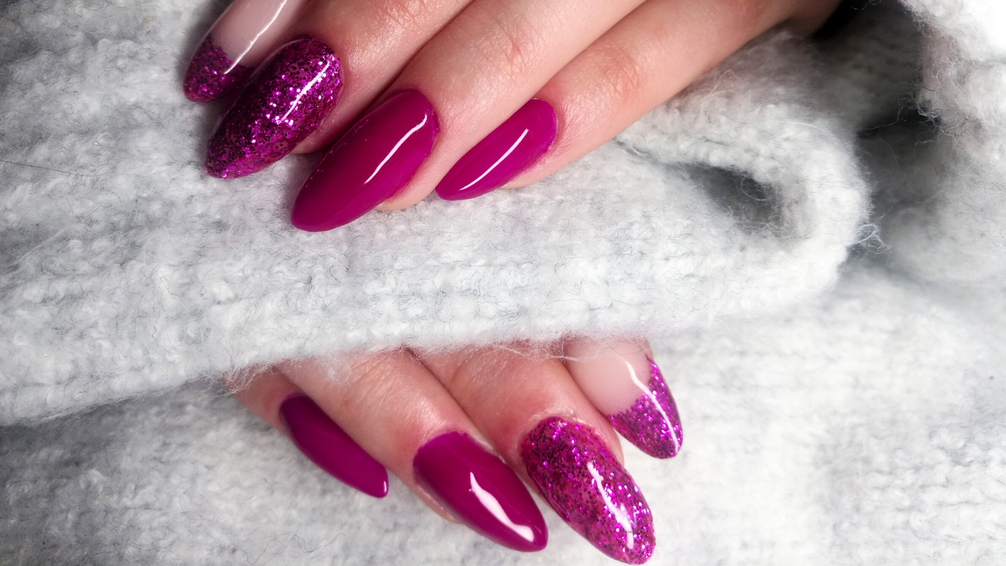 Pink glitter gel nails