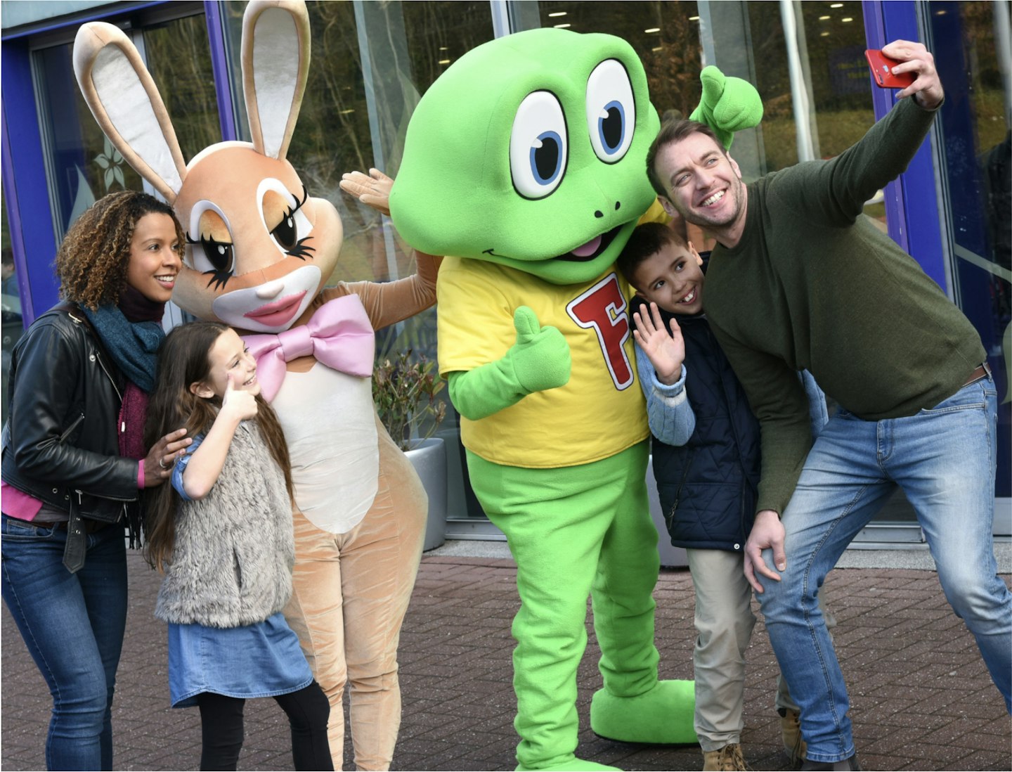 Family with the Cadbury characters 