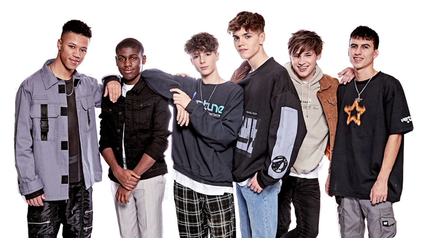 The X Factor: The Band boy band Unwritten Rule Boaz Dopemu, Harrison Cole, Ciaus Duncombe, Fred Roberts, Reece Wiltshire-Fessey and Jed Thomas