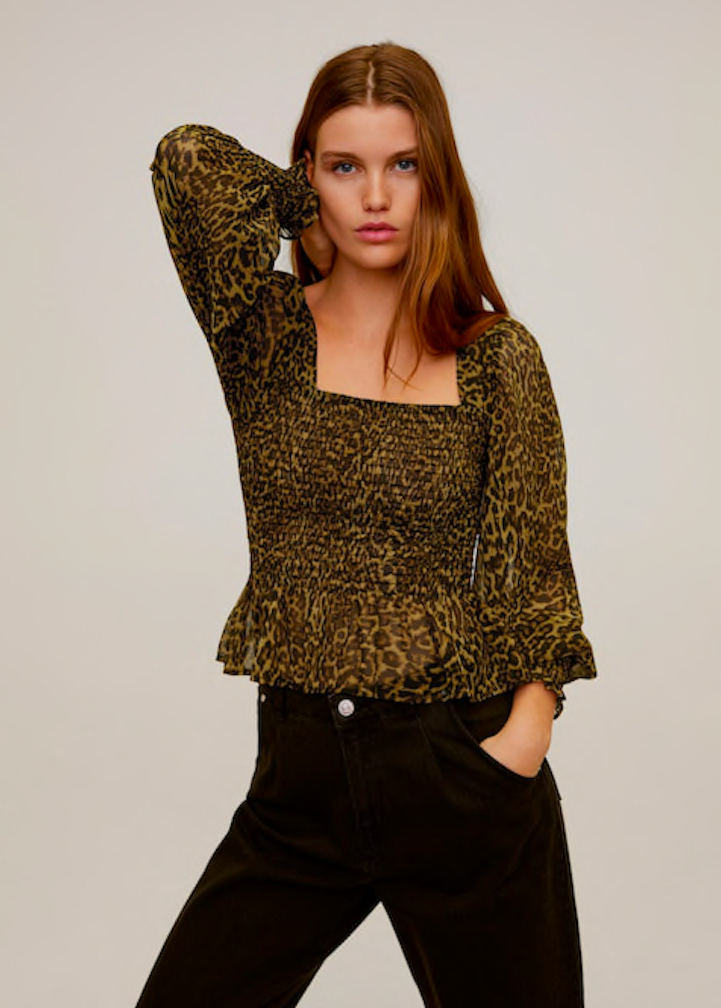 Mango, Elasticated leopard-print blouse, £35.99