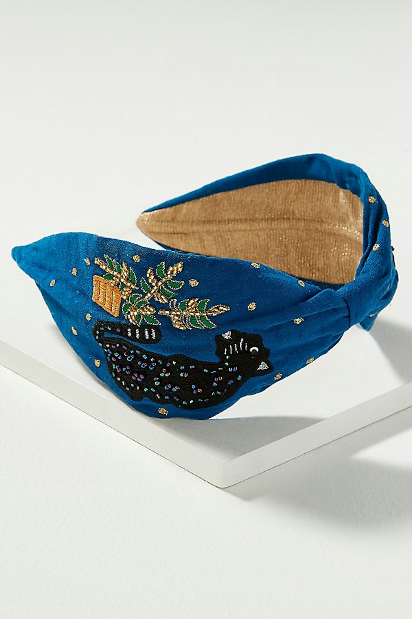 Anthropologie Embroidered-Embellished Satin Headband in Blue, £35