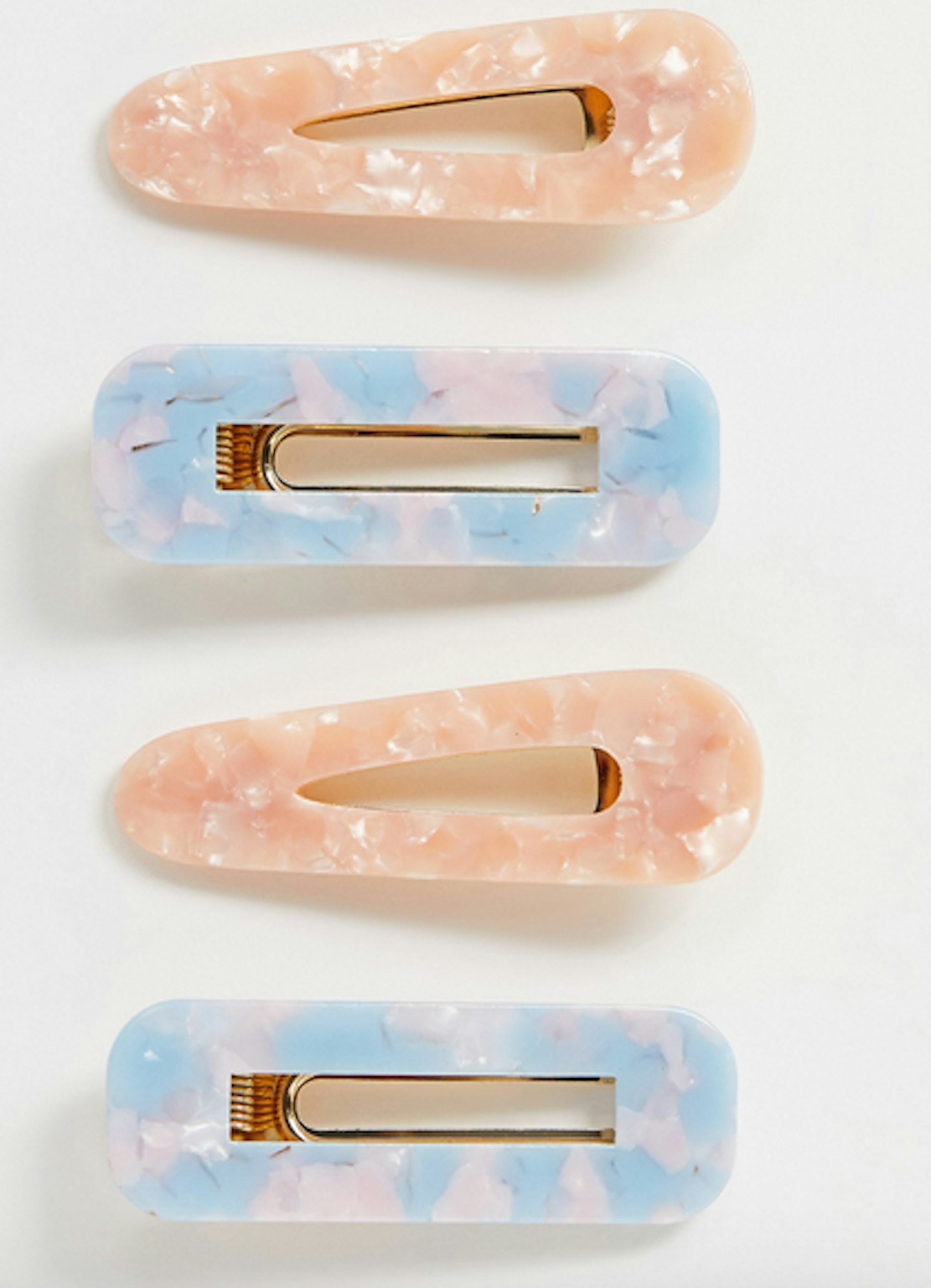 ASOS Design Pack of 4 Hair Clips In Pink And Pastel Blue Resins, £8