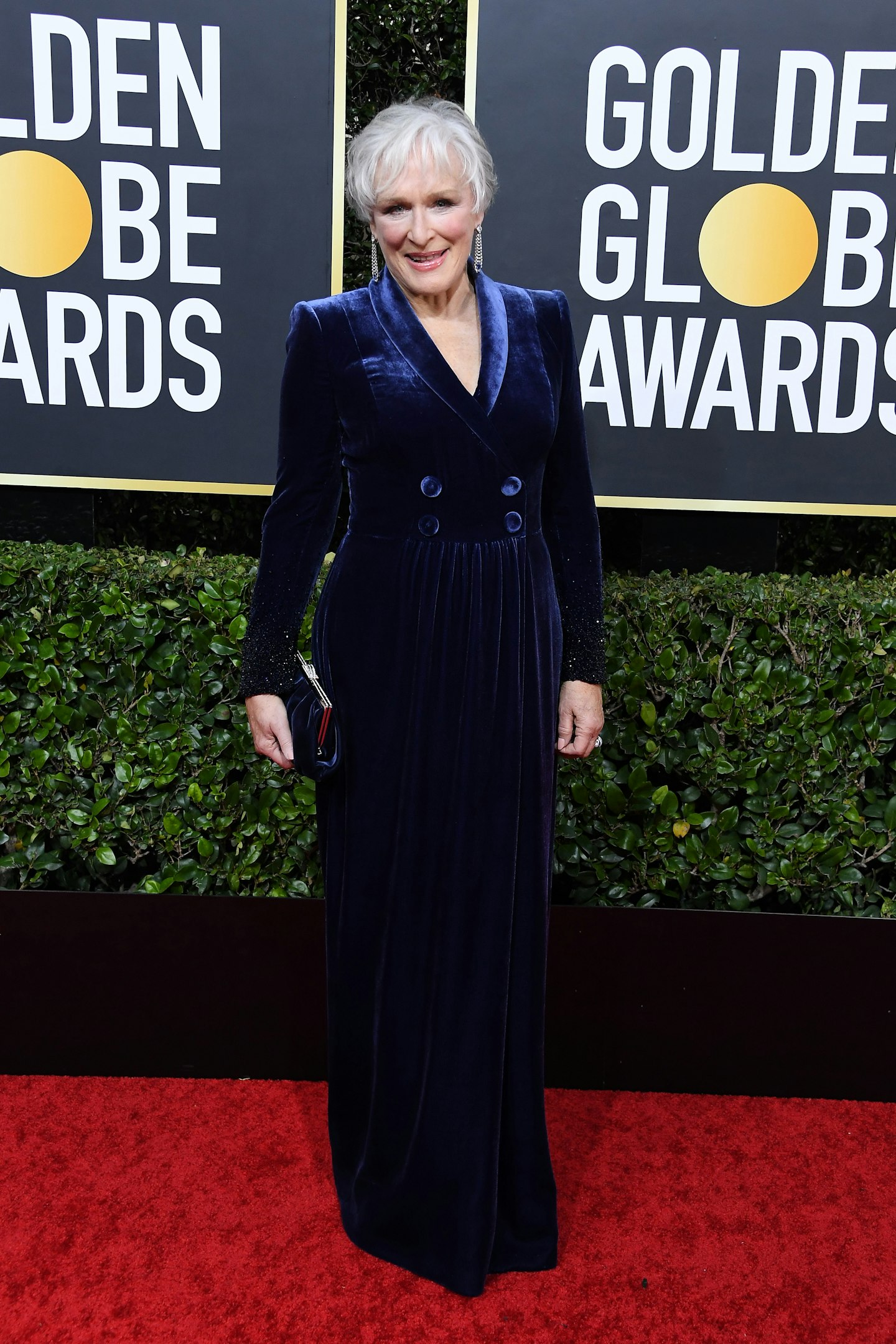 Glenn Close in a blue velvet gown