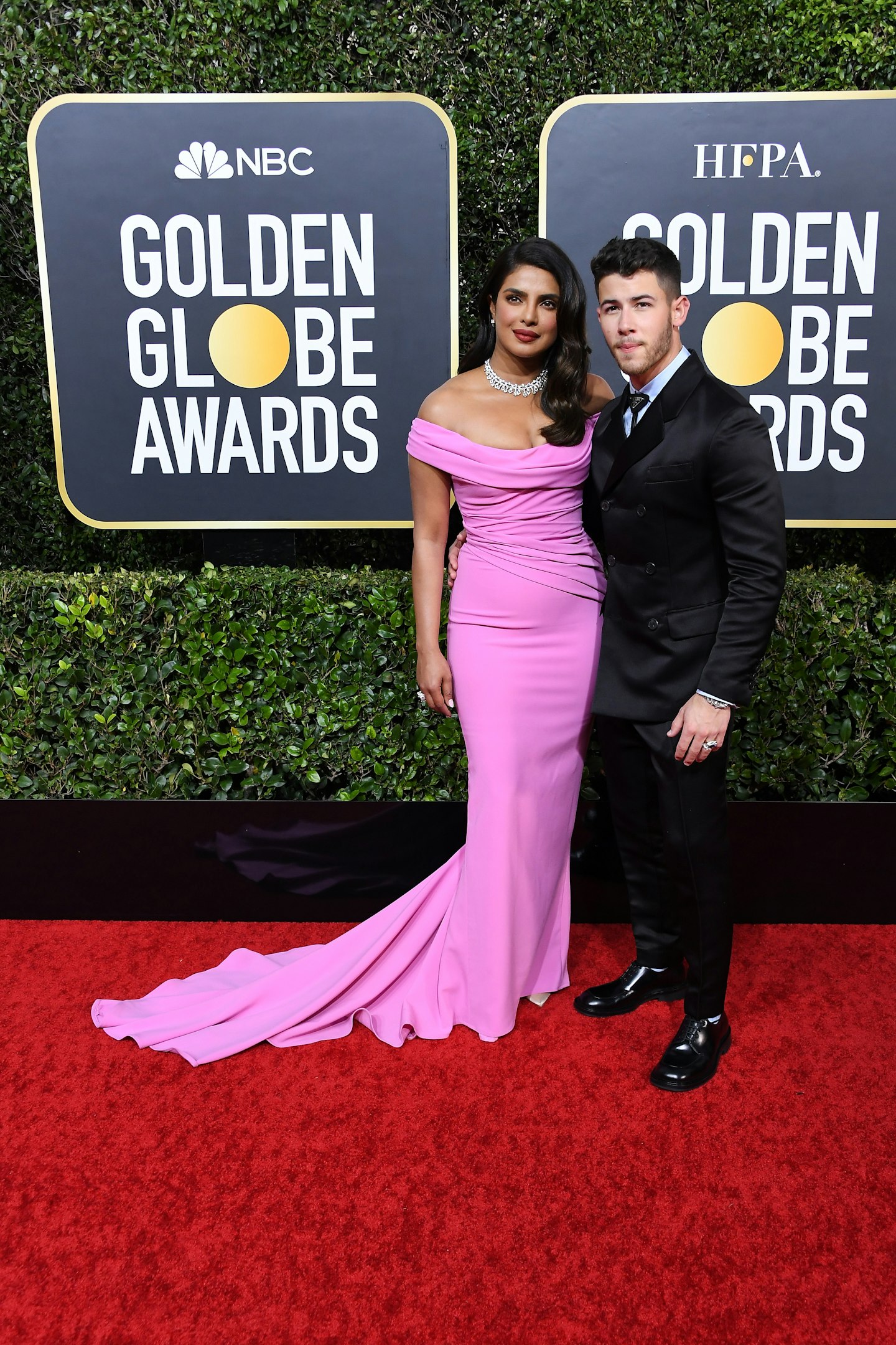 Priyanka Chopra in Prada with Nick Jonas