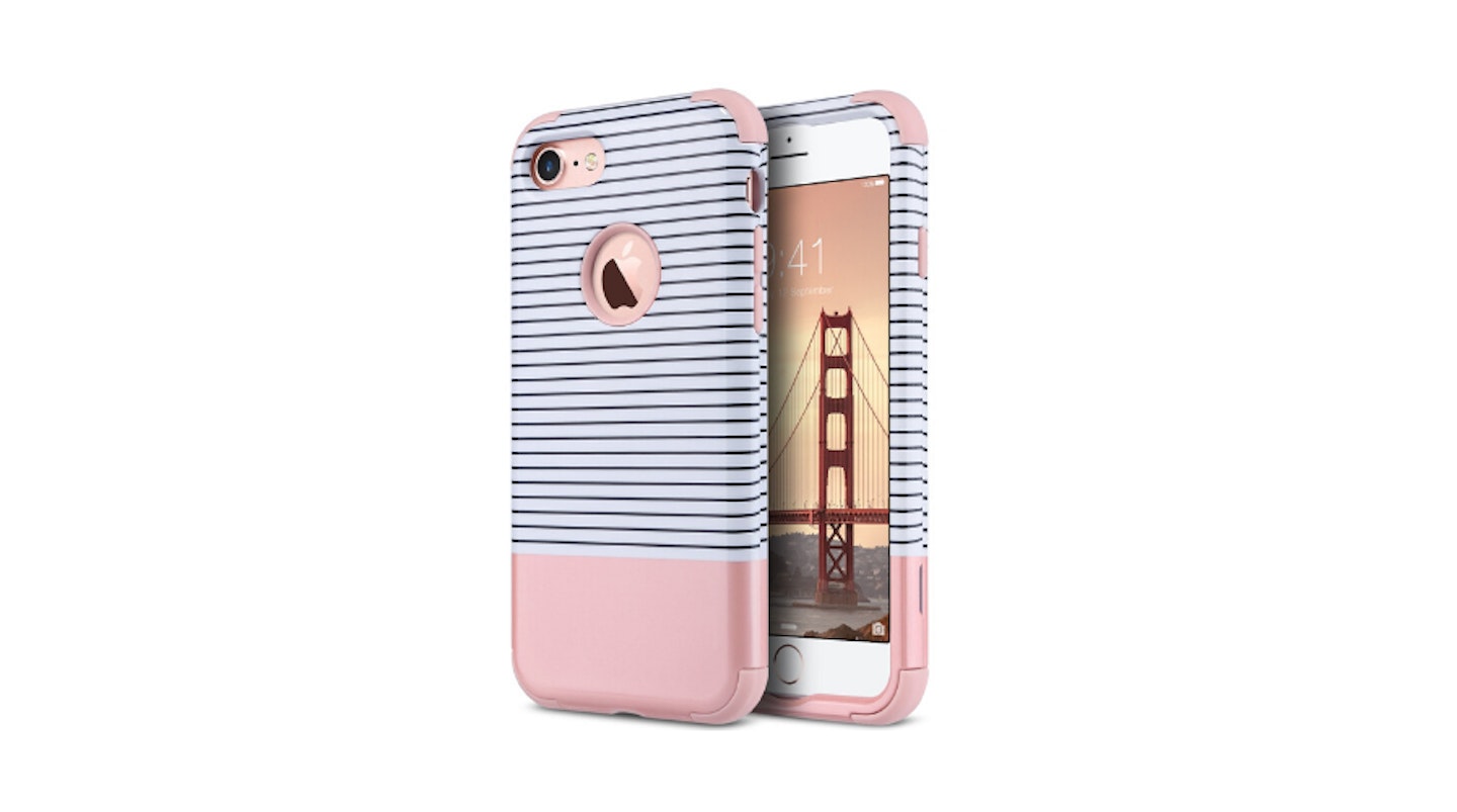 ULAK iPhone 7 Case Hybrid Dual Layer Case, Rose Gold Stripes