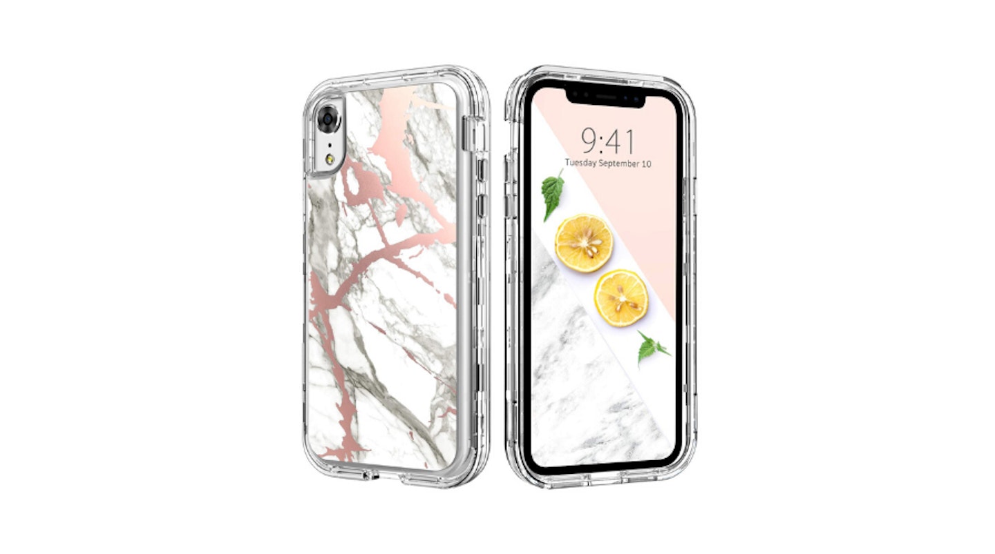 DUEDUE iPhone XR Case Heavy Duty 3 in 1 Cover, Marble