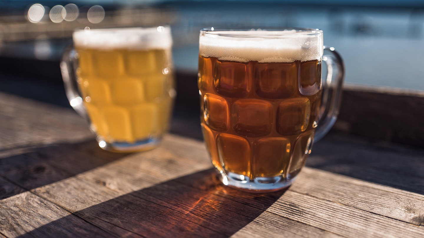 Two pints of beer made from a home brew kit