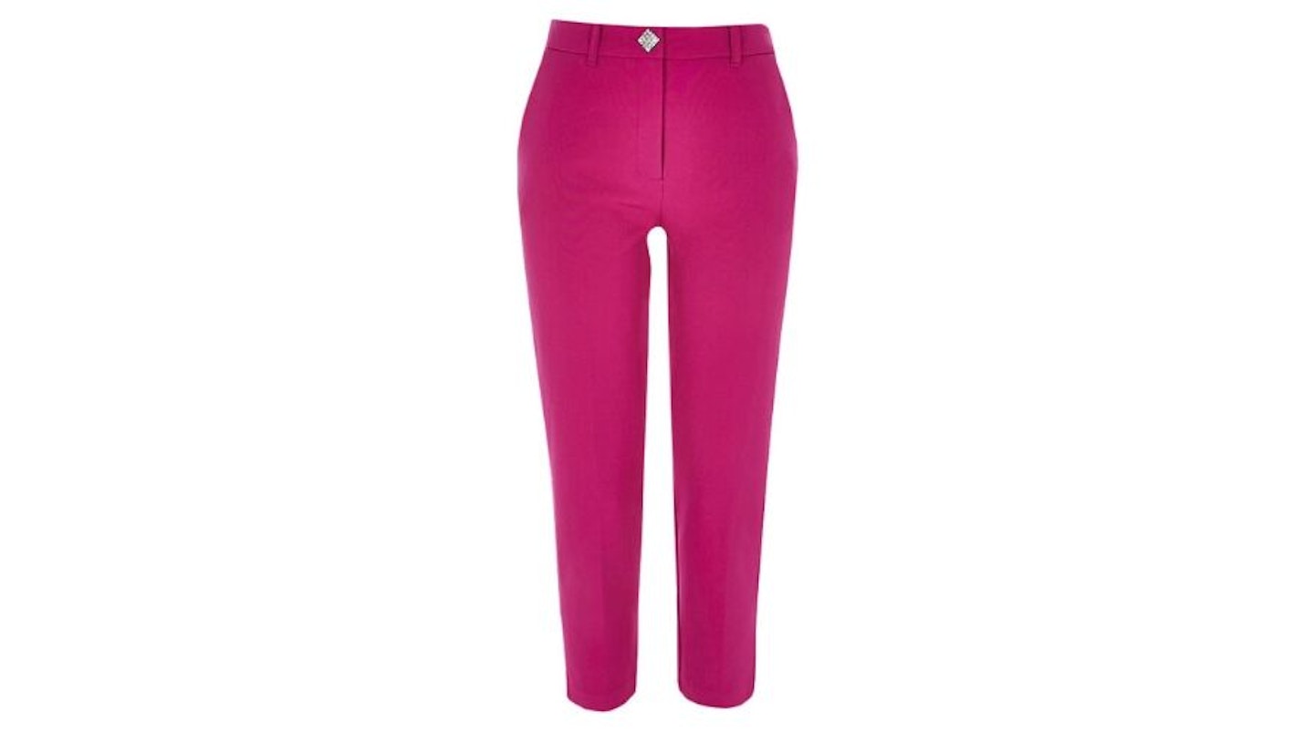 Pink diamante button cigarette trousers