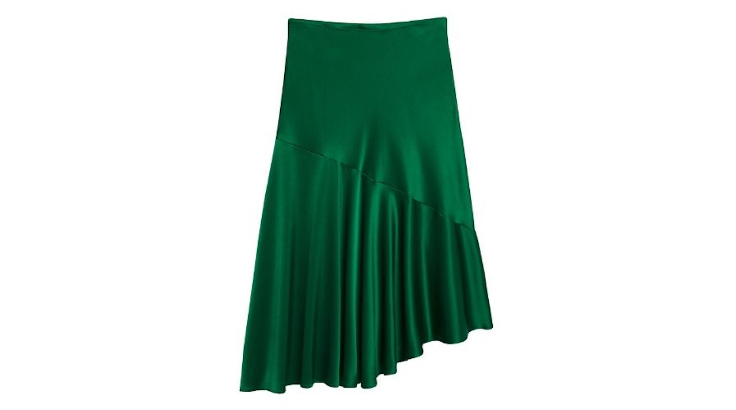 Asymmetrical satin midi skirt, £40