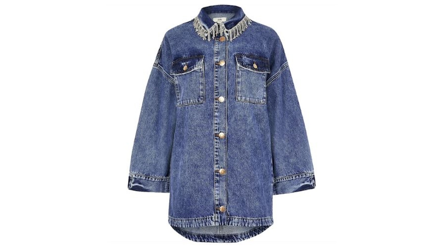 Plus blue diamante tassel denim shacket, £55